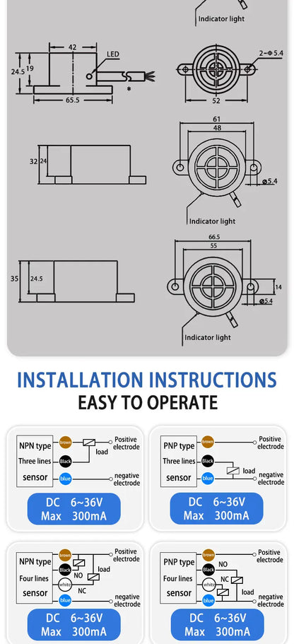 Cylindrical proximity switch sensor 12-24VDC IP67 waterproof Flat circular shape NPN or PNP