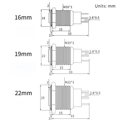 10 pcs  Latching Push Button Switch Metal Shell 16/19/22mmWaterproof Power Symbol Pattern Self-Locking Momentary Fixed 1NO 1NC