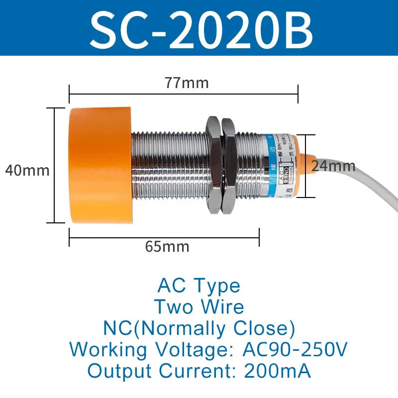 1.1 Meters Inductive Proximity Switch Sensor Waterproof SC-3020A Three Wire NPN PNP NO NC 24V DC AC M40 20mm
