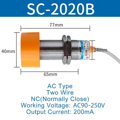 1.1 Meters Inductive Proximity Switch Sensor Waterproof SC-3020A Three Wire NPN PNP NO NC 24V DC AC M40 20mm