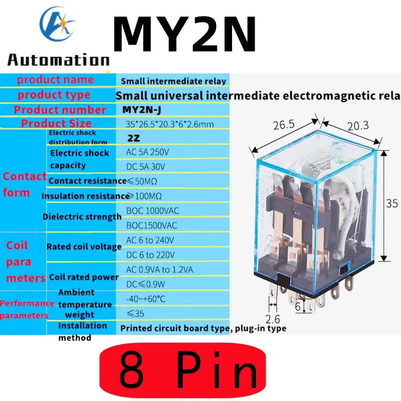 10pcs MY2P HH52P MY2NJ 12V 24V DC / 110V 220V AC coil general purpose DPDT micro mini relay with socket base