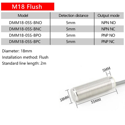 M18 all-metal sensing surface proximity switch sensor three-wire 24V stainless steel integrated pipe piece NPN open type PNP