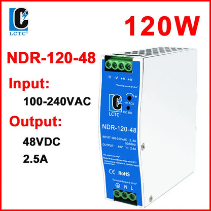 LCTC Switching Power Supply NDR-75W 120W 240W 480W Industrial DIN Rail 12V 24V 48V AC/DC Single Output Power Transformer