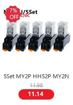 10Set MY2P HH52P MY2NJ 12V 24V DC / 110V 220V AC coil general purpose DPDT micro mini relay with socket base