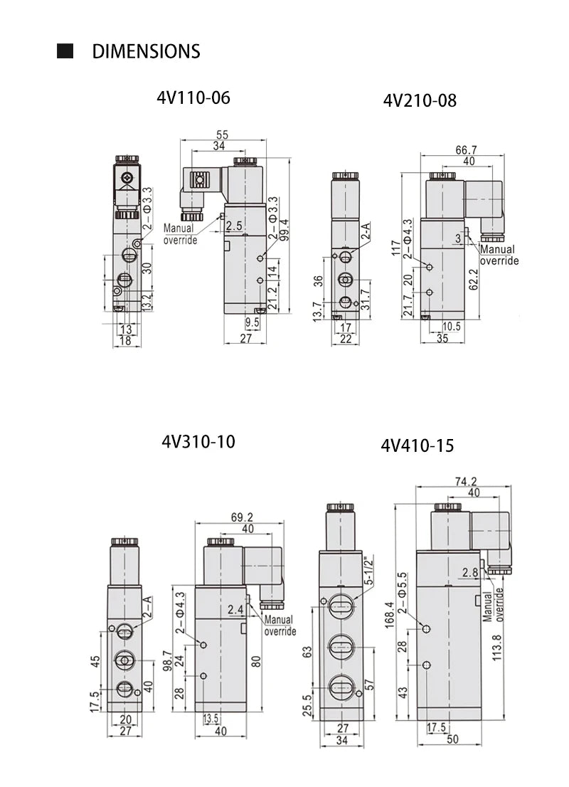 4V Series Pneumatic Valve 5/2 5/3  Valves Controller 4V210-08 4V220-08 4V330C-10 Air Electromagnetic AC220V DC24V DC12V Solenoid