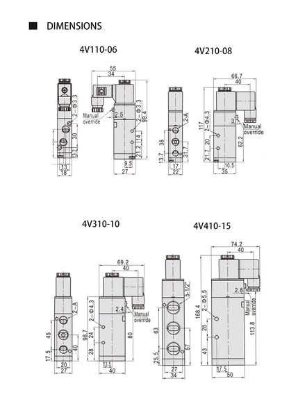4V Series Pneumatic Valve 5/2 5/3  Valves Controller 4V210-08 4V220-08 4V330C-10 Air Electromagnetic AC220V DC24V DC12V Solenoid