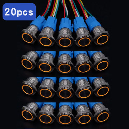 20pcs Metal Push Switch LED Light 16mm 19mm 22mm Momentary Latching With Socket Waterproof Button Car Start Switch 5V 12V 220V