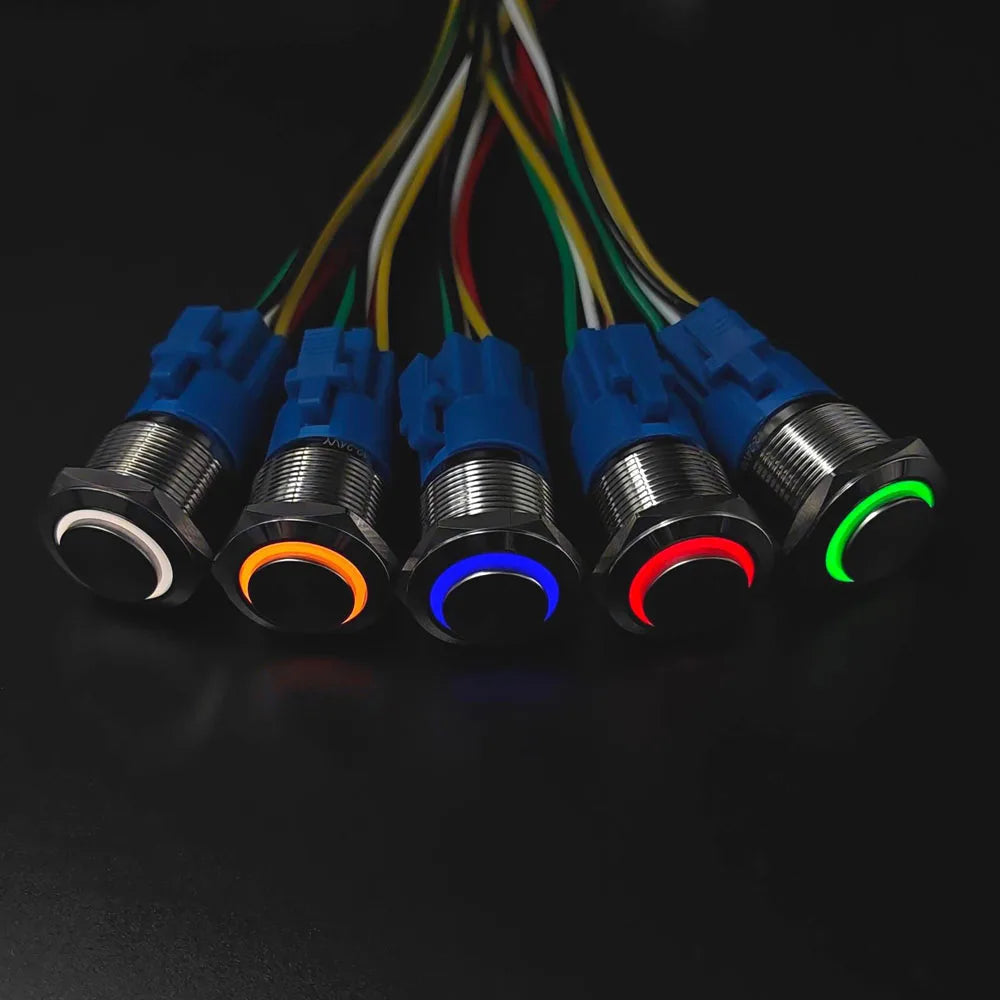 5 pcs Metal Push Button Switch Waterproof Momentary Latching 16mm 19mm 22mm Ring Lamp   LED Light 5V 6V 12V 24V 220V Red Blue