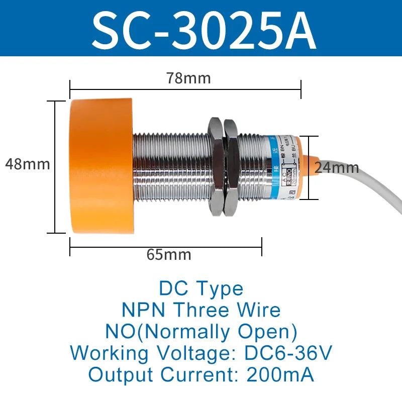 1.1 Meters Inductive Proximity Switch Sensor Waterproof SC-3020A Three Wire NPN PNP NO NC 24V DC AC M40 20mm