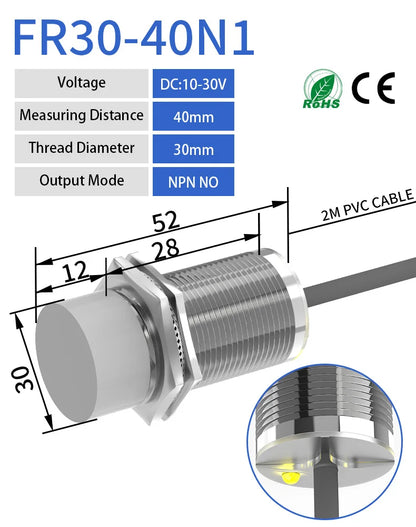 GTRIC M30 Long Distance Proximity Sensors 12-24V DC NPN PNP Sensing Range 20mm 25mm 40mm Industrial Non-contact Inductive Switch