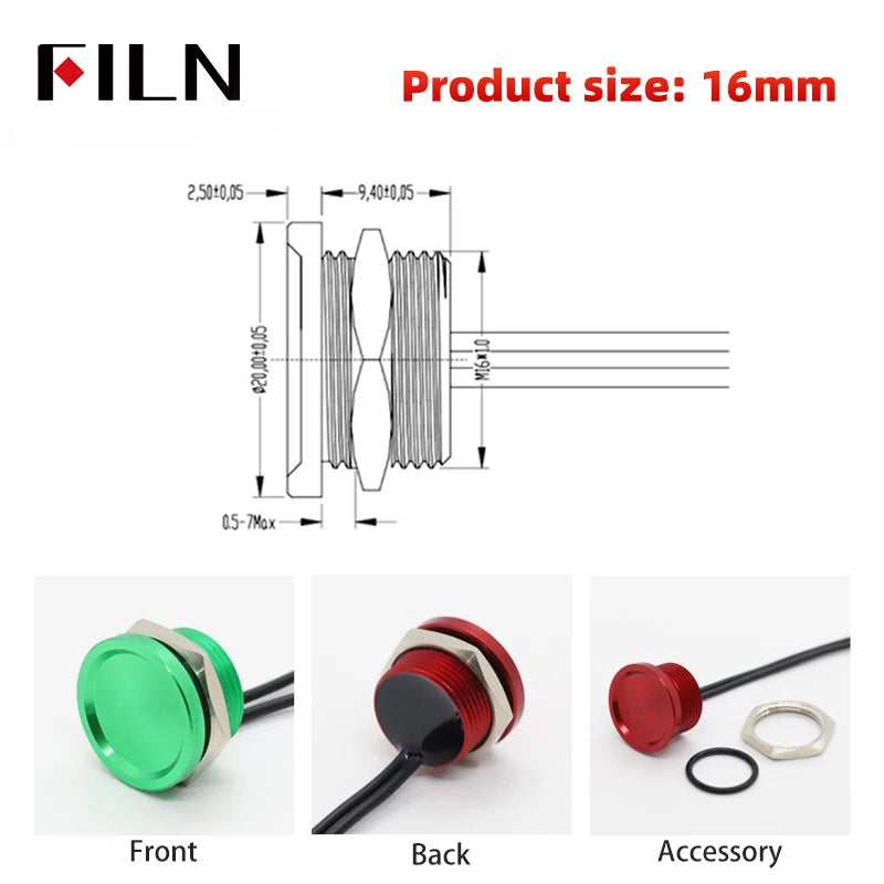 FILN Piezo Push Button Switch Waterproof IP68 16mm 19mm 22mm Industrial Medical Marine  Protection Pulse Output Touch Switch