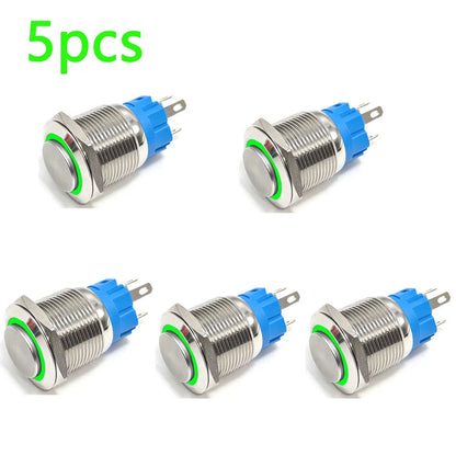 5 pcs Metal Push Button Switch Waterproof Momentary Latching 16mm 19mm 22mm Ring Lamp   LED Light 5V 6V 12V 24V 220V Red Blue