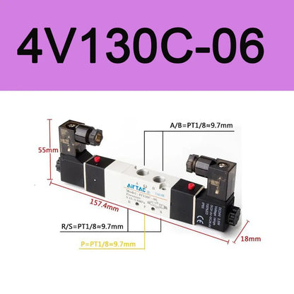 AirTAC 4V130C-06 4V230C-08 4V330C-10 4V430C-15 Pneumatic Air Solenoid Valve 5 Port 3 Position Way Reversing  12V 24V 110V 220V