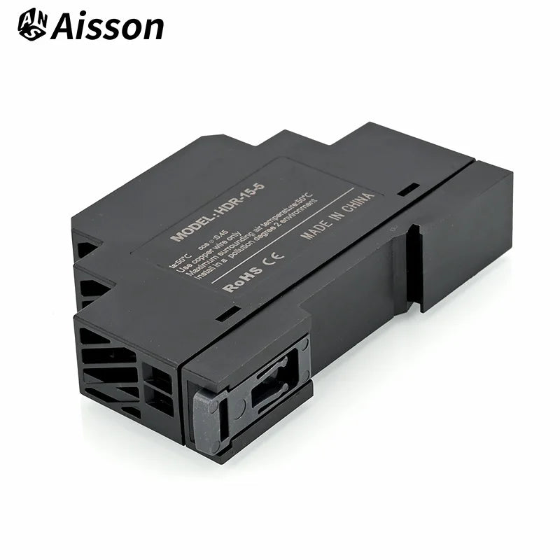 HDR-15 Series 15W Ultrathin Switching Power Supply with DC 5V/12V/24V/48V Outputs 100-240VAC Input DIN Rail Mounting