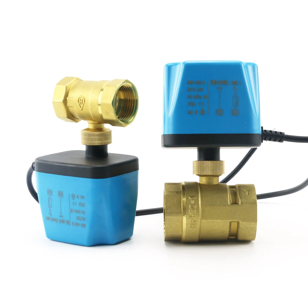 Válvula de Bola Motorizada Normalmente Cerrada 1/2"-2" (DN15-DN32), Latón, 2 Hilos, 12V/24V/220V
