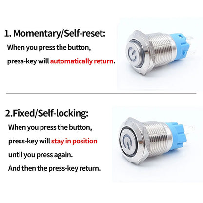 10pcs 16mm 19mm 22mm Metal Push Button Switch with Fixed PC Power Supply Switches Car Engine Momentary Latching LED 5v 12v 220v