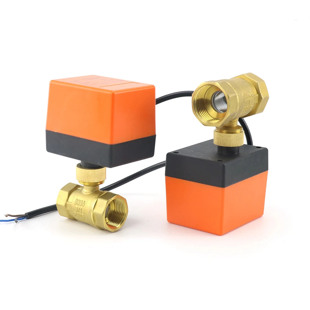 Válvula de Bola Motorizada de Latón 2 Vías 1/2"-1" (DN15/DN20/DN25), 3 Hilos, 12VDC/220VAC