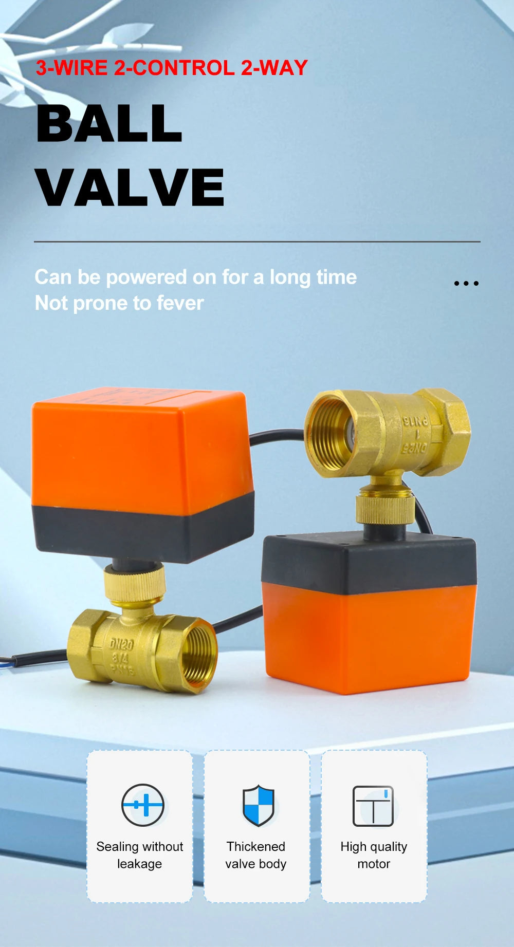 1/2" 3/4" 1" Brass 2-way Motorized Ball Valve DN15/DN20/DN25 Three-Wire two-control Electric Solenoid Valve 220V AC 12V DC