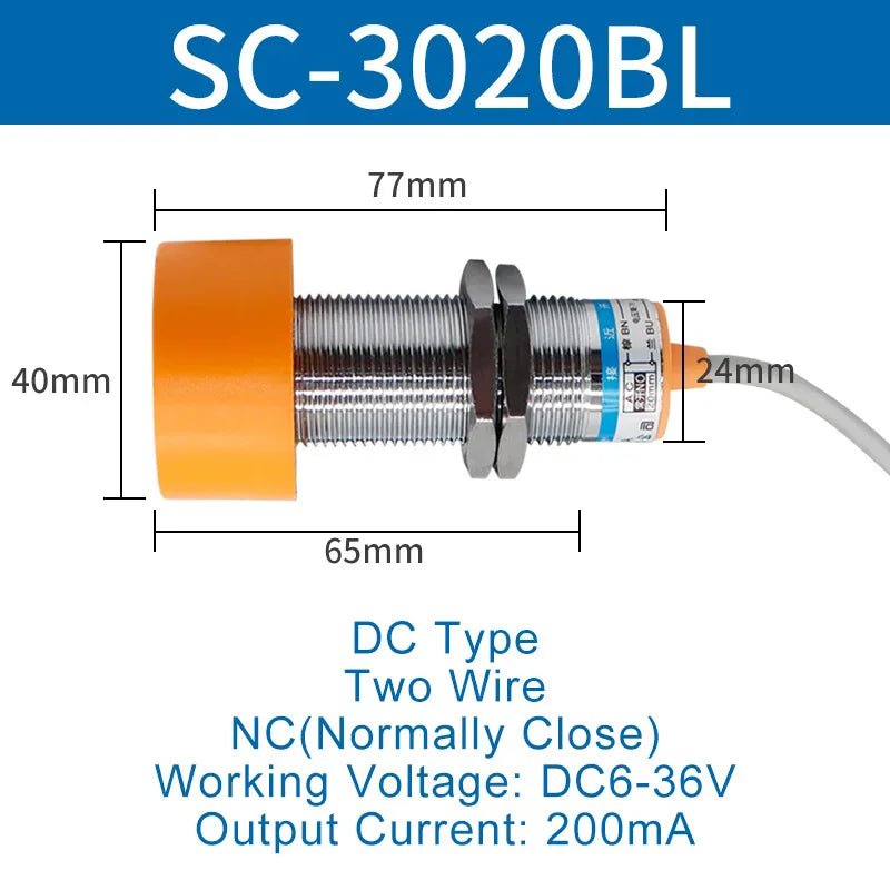 1.1 Meters Inductive Proximity Switch Sensor Waterproof SC-3020A Three Wire NPN PNP NO NC 24V DC AC M40 20mm