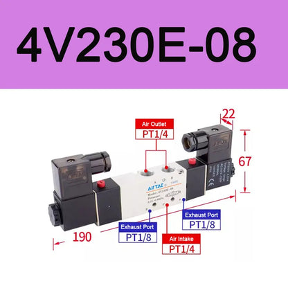AirTAC 4V130C-06 4V230C-08 4V330C-10 4V430C-15 Pneumatic Air Solenoid Valve 5 Port 3 Position Way Reversing  12V 24V 110V 220V