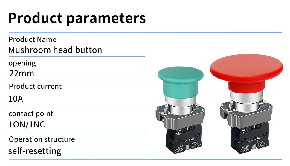 10Pcs 22mm Spring Return Push Button Switch,for Home or Industrial Equipment, Operating Rooms, Distribution Boxes.