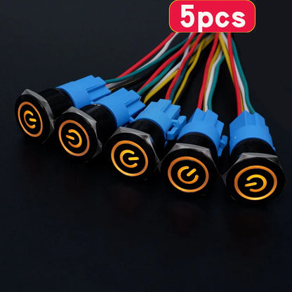 5pcs 16mm 19mm 22mm Metal Push Button Switch Momentary Latching Led Light Flat Head Red Blue Green Yellow White 5V 12V 24V 220V