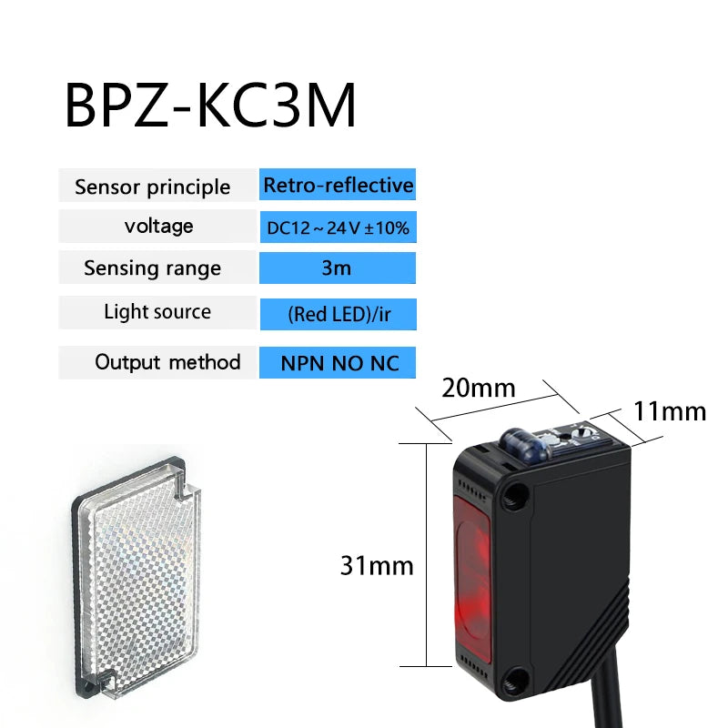 BXUAN E3Z infrared diffuse reflection photoelectric switch sensor NPN PNP NO+NC Sn: 10cm-30cm lens reflection optical sensor