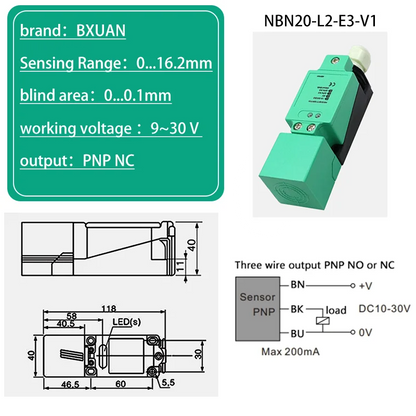BXUAN Square inductive sensor with a detection distance of 20mm, three wire four wire output NPN PNP AC NO NC