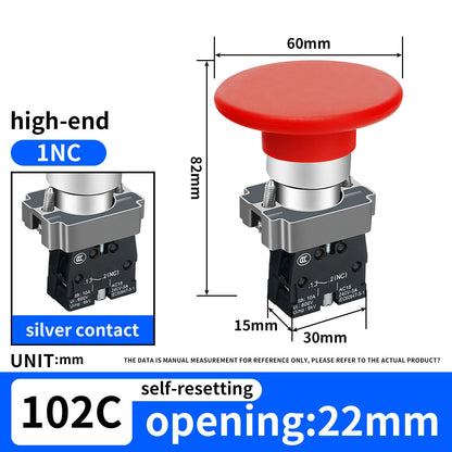 10Pcs 22mm Spring Return Push Button Switch,for Home or Industrial Equipment, Operating Rooms, Distribution Boxes.