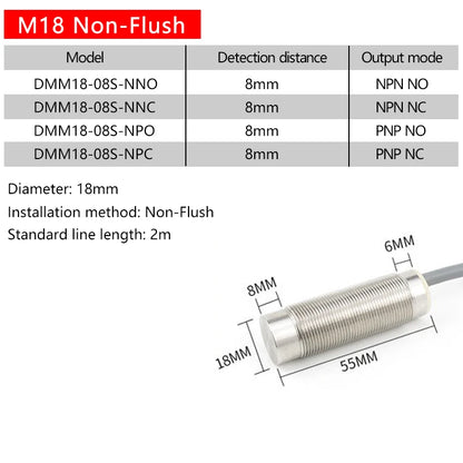M18 all-metal sensing surface proximity switch sensor three-wire 24V stainless steel integrated pipe piece NPN open type PNP