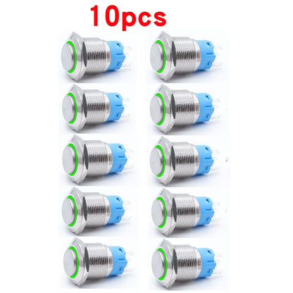 10pcs 16mm 19mm 22mm Metal Push Button Switch with Fixed PC Power Supply Switches Car Engine Momentary Latching LED 5v 12v 220v