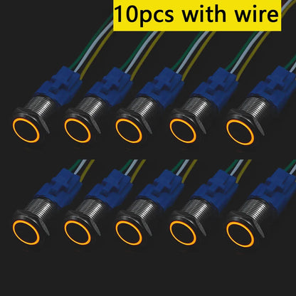 10pcs Momentary Switch 12v Metal Push Button Latching 16mm 19mm 22mm Red Blue LED Light Start Stop PC Power 3v 5v 6v 24v 220v