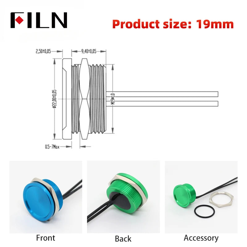 FILN Piezo Push Button Switch Waterproof IP68 16mm 19mm 22mm Industrial Medical Marine  Protection Pulse Output Touch Switch