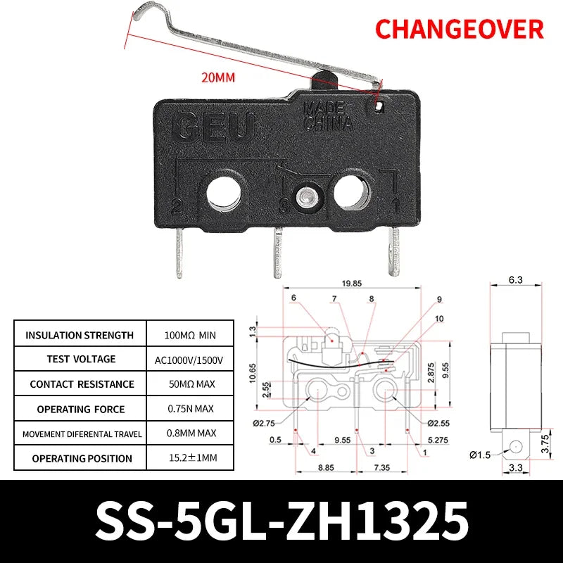 10/50/100PCS SS-5Gl NO/NC/Changeover  Subminiature Micro Switch, 2-Terminal  Pre-Wired 3-Terminal Micro Limit Switch