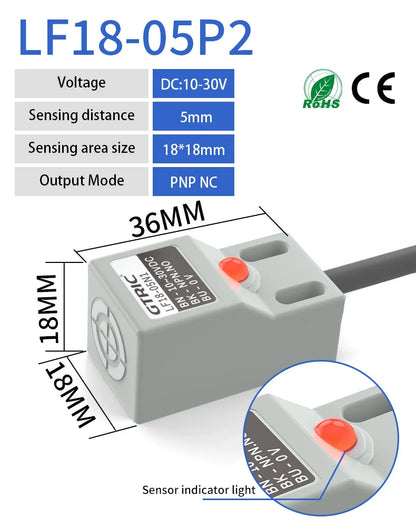 GTRIC SN04 Series Square Inductive Proximity Sensor Switch Premium Type Sensing Distance 5mm IP67 10-30VDC 3-wire NPN PNP
