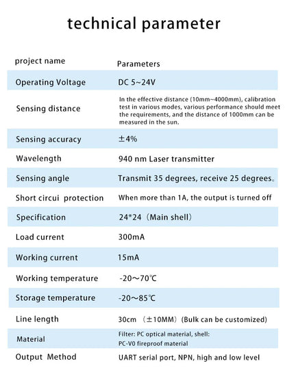 XKC-KL200 Laser Ranging Distance Sensor Human Proximity Diffuse Reflection Photoelectric Motion Sensor