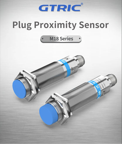GTRIC M18 Connector Inductive Proximity Sensor NPN PNP M12 4Pins Plug-in Series Flush Distance 5mm 8mm 10-30V DC Metal Switch