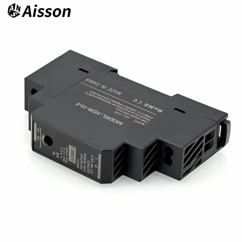HDR-15 Series 15W Ultrathin Switching Power Supply with DC 5V/12V/24V/48V Outputs 100-240VAC Input DIN Rail Mounting