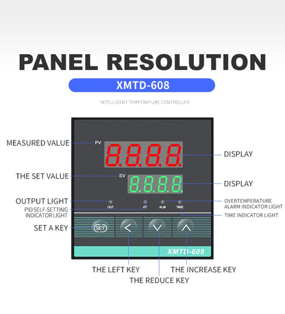 XMTD-608 PID Time Temperature Controller 1300℃ Digital Display Thermoregulator Thermostat 85-265vac with 0-9999min Timer Control