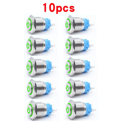 10pcs 16mm 19mm 22mm Metal Push Button Switch with Fixed PC Power Supply Switches Car Engine Momentary Latching LED 5v 12v 220v