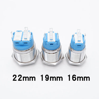 Botón Pulsador Metálico (10 pzas) 16/19/22mm, LED, Momentáneo/Enclavable, 5V/12V/220V
