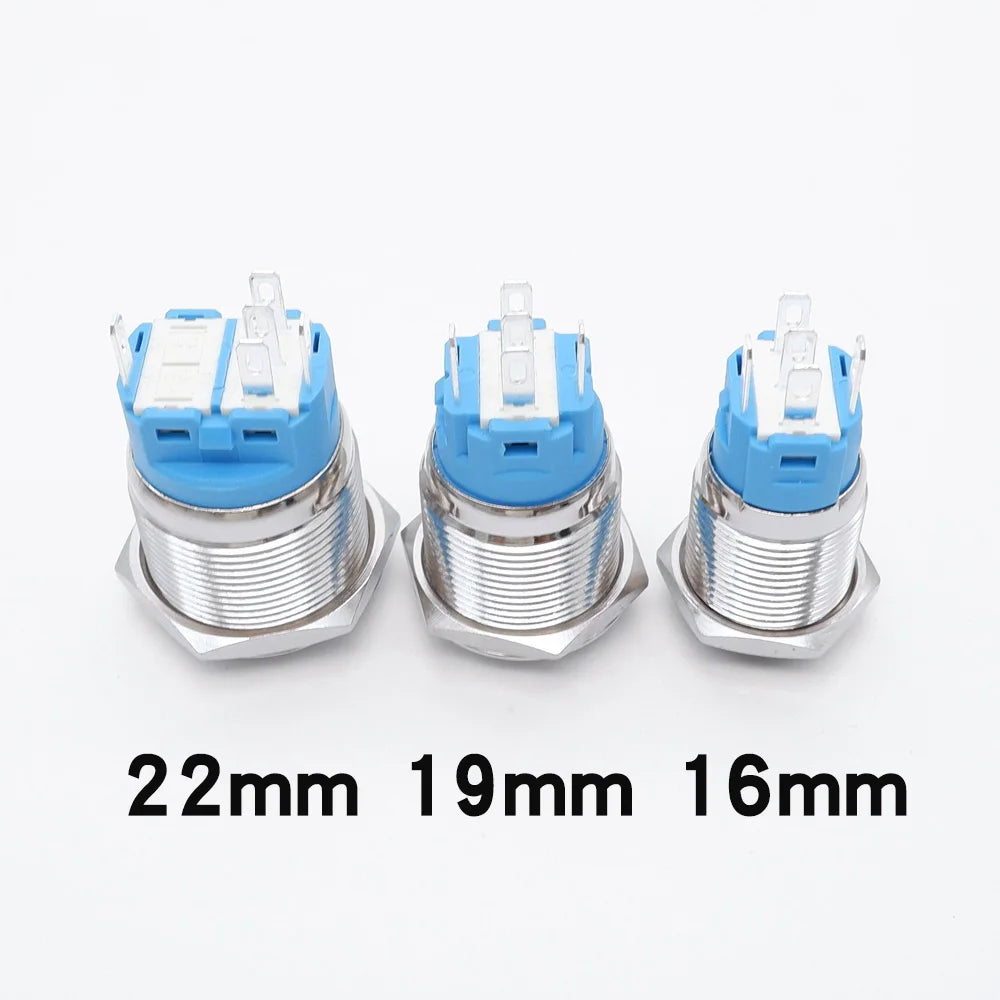 10pcs 16mm 19mm 22mm Metal Push Button Switch with Fixed PC Power Supply Switches Car Engine Momentary Latching LED 5v 12v 220v