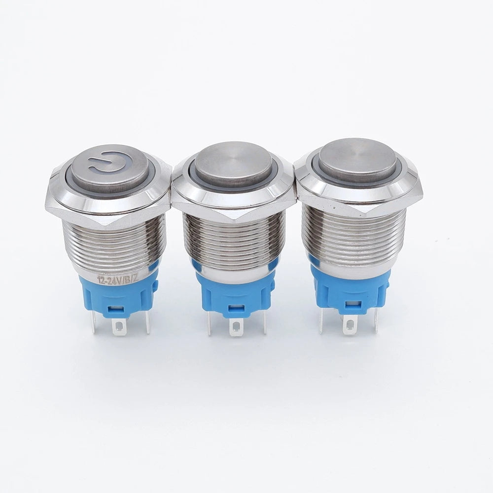 10pcs 16mm 19mm 22mm Metal Push Button Switch with Fixed PC Power Supply Switches Car Engine Momentary Latching LED 5v 12v 220v
