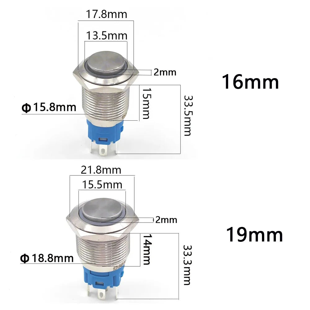 5 pcs Metal Push Button Switch Waterproof Momentary Latching 16mm 19mm 22mm Ring Lamp   LED Light 5V 6V 12V 24V 220V Red Blue