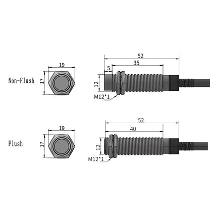 GTRIC Long Distance Inductive Sensor Metal Proximity Switch M12 NPN PNP NO NC 10-30V DC Flush Non-Flush Sensing Range 4mm 8mm