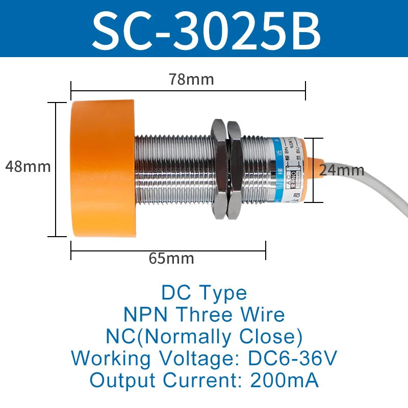 1.1 Meters Inductive Proximity Switch Sensor Waterproof SC-3020A Three Wire NPN PNP NO NC 24V DC AC M40 20mm
