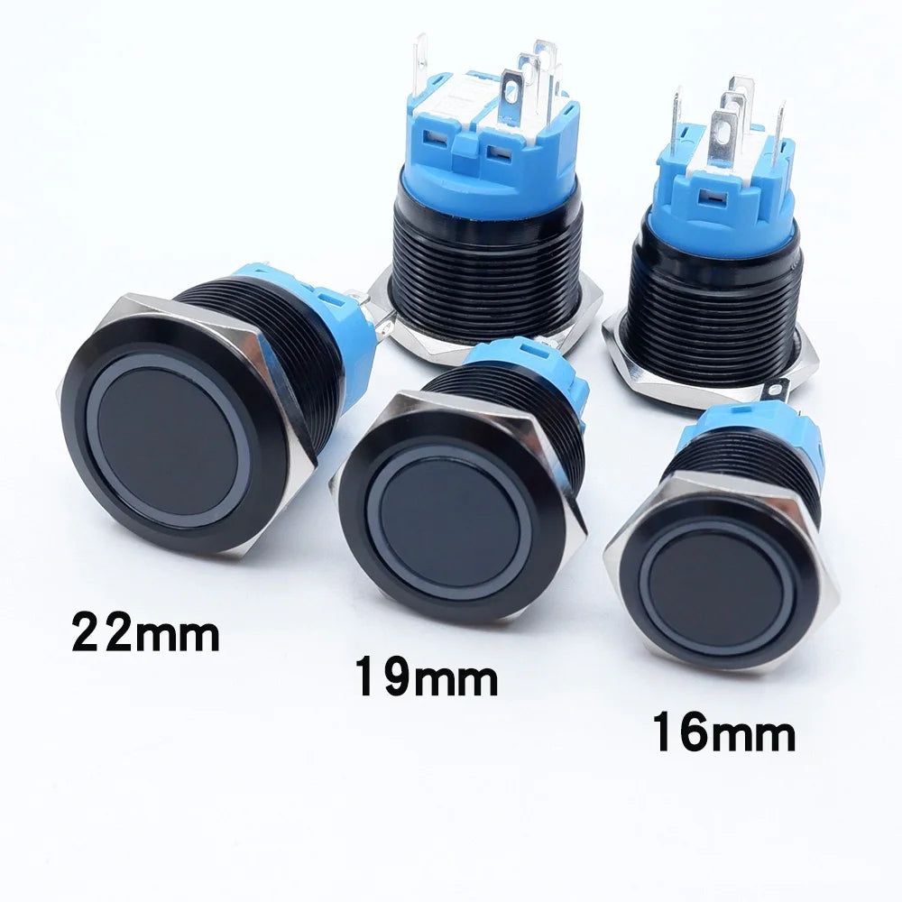 20pcs 16mm 19mm 22mm Metal Push Button Switch LED Ring Power Light Momentary Latching Waterproof  5V 12V 24V 220V Black 1NO1NO