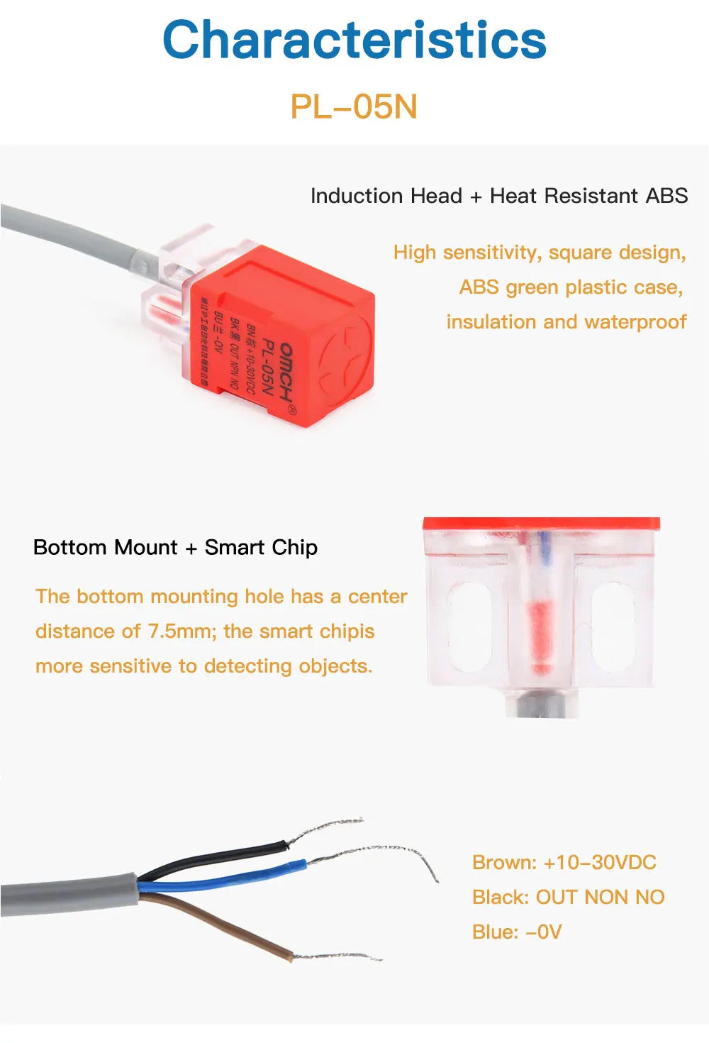 Fonland Inductive Proximity Sensor Switches PL-05N 5mm NPN Out DC10-30V Normal Open ON/OFF Switch