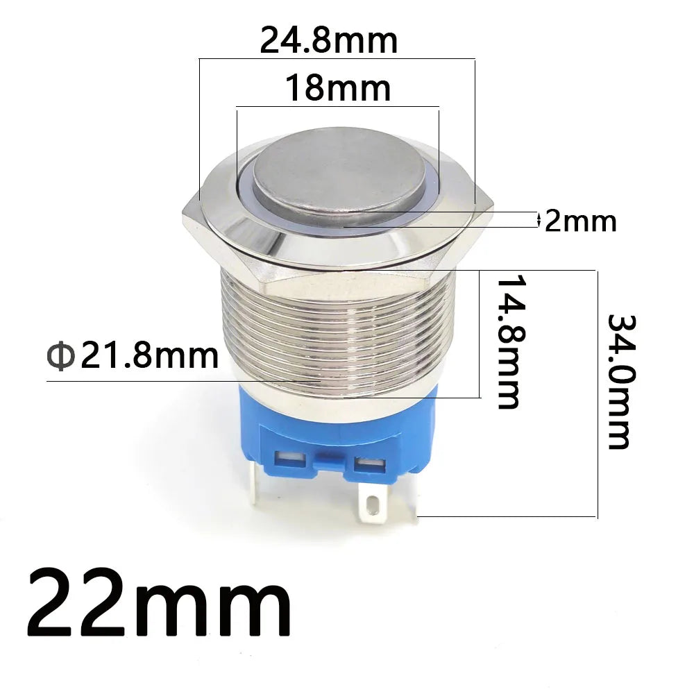 5 pcs Metal Push Button Switch Waterproof Momentary Latching 16mm 19mm 22mm Ring Lamp   LED Light 5V 6V 12V 24V 220V Red Blue