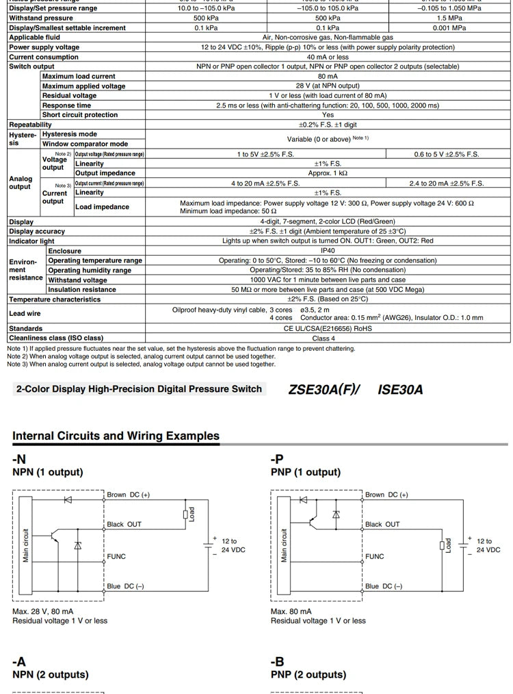 Interruptor de Presión Digital SMC Tipo ZSE30AF / ISE30A, Manómetro Electrónico para Aire